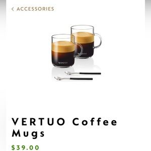NWT Nespresso Vertuo Coffee Mugs and spoons, set of two